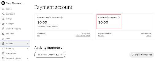 Available for deposit as it appears in a Payment account, to the right of Amount due.